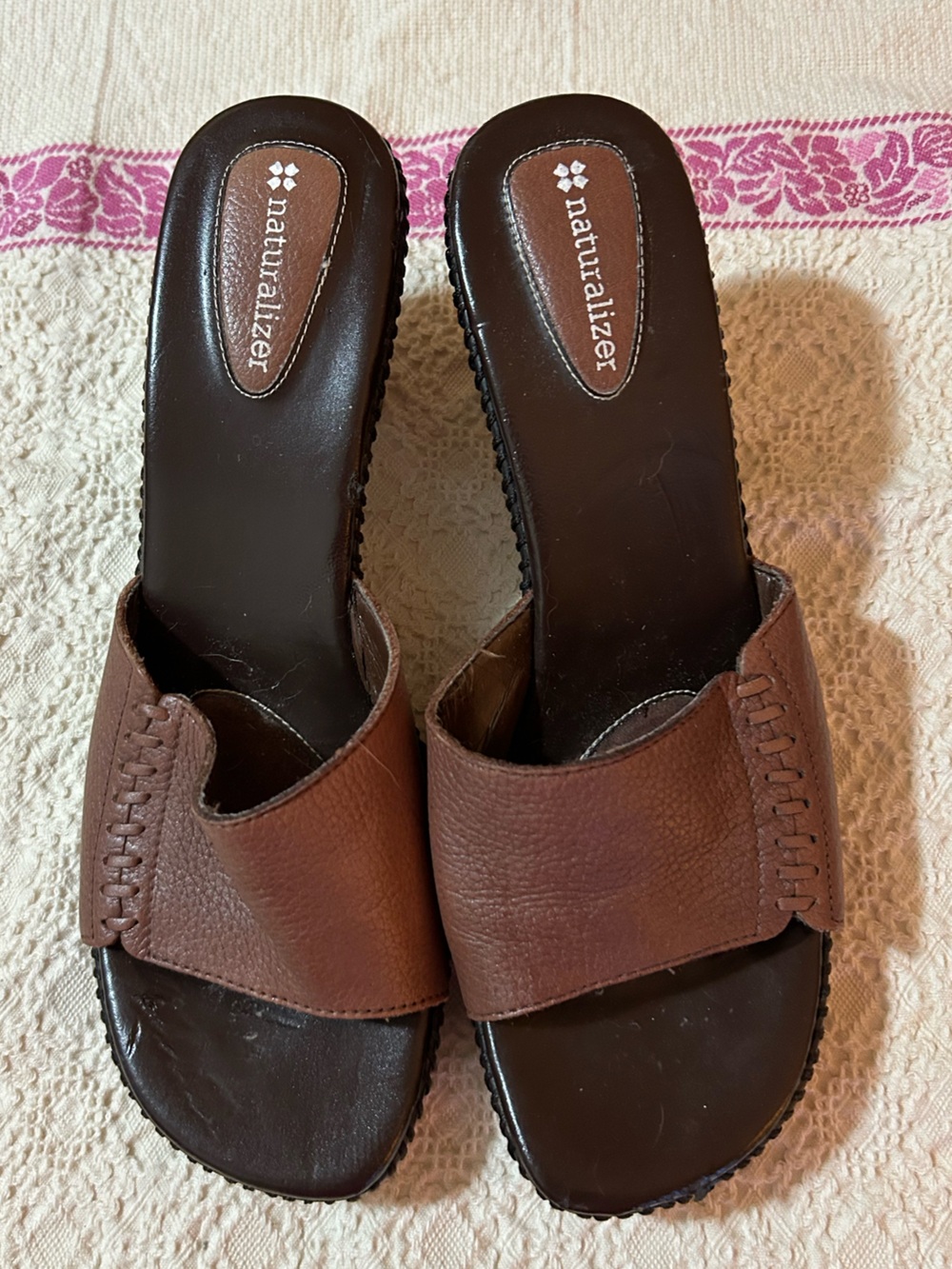 Naturalizer Brown Leather Slide Mules